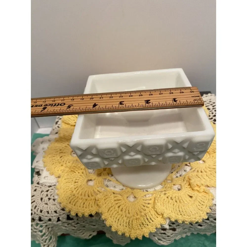Vintage‎ Westmoreland Compote Old Quilt Block & Star White Pattern Milk Glass